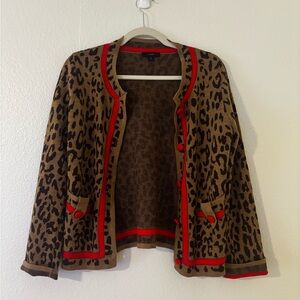 J.Crew Leopard Print Cardigan with Red Accents